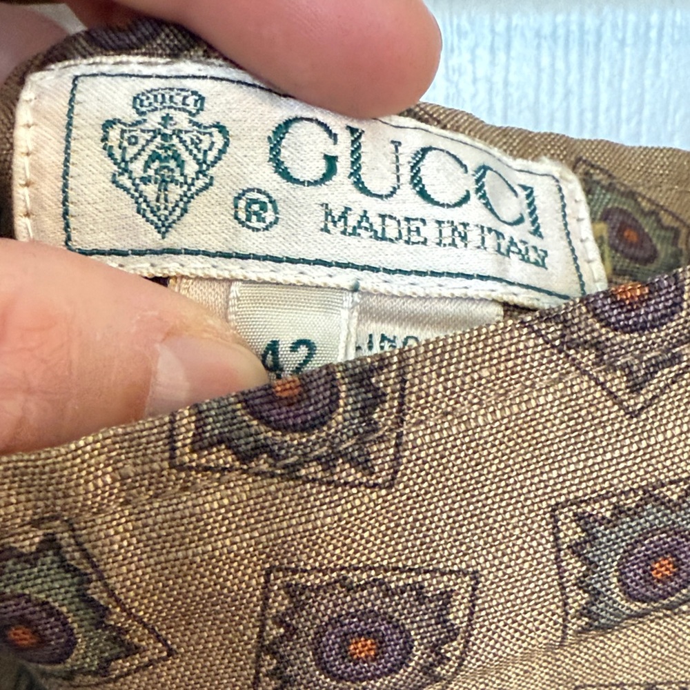 Vintage Gucci Brown Patterned Linen Maxi Flared Skirt - Made in Italy